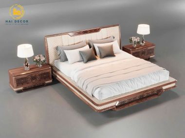 Giường gỗ tự nhiên thiết kế tối giản cho không gian phòng ngủ hiện đại