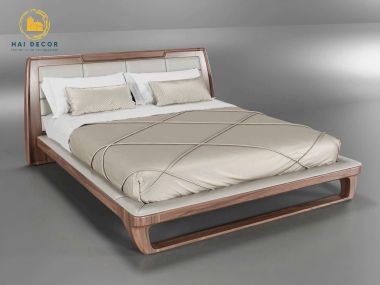 Giường gỗ tự nhiên thiết kế tối giản cho không gian phòng ngủ hiện đại