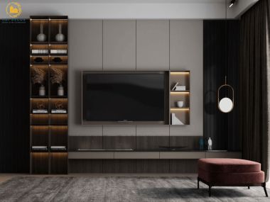 Tuyển tập các mẫu vách ngăn rượu kết hợp kệ Tivi sang trọng