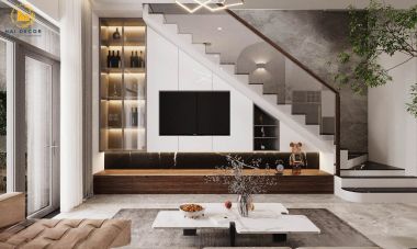 Tuyển tập các mẫu vách ngăn rượu kết hợp kệ Tivi sang trọng